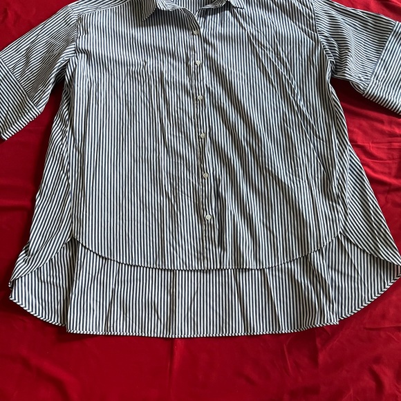 Zara Blue Striped Button-Down Oversized Shirt - Picture 2 of 5